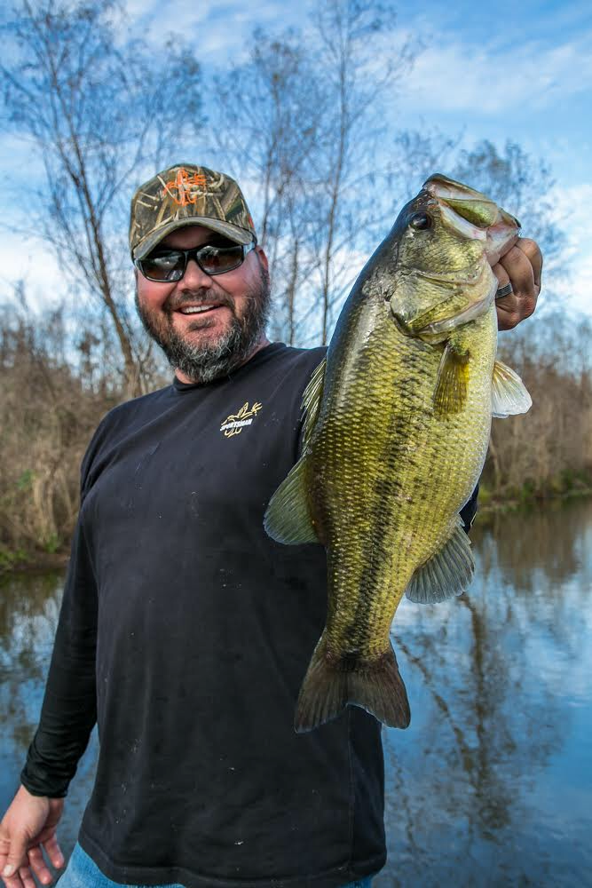 Greg Hackney Bass Fishing With Deer, Duck, Fish Fleur-de-lis Camo Hat & Black Shirt - Sportsman Gear