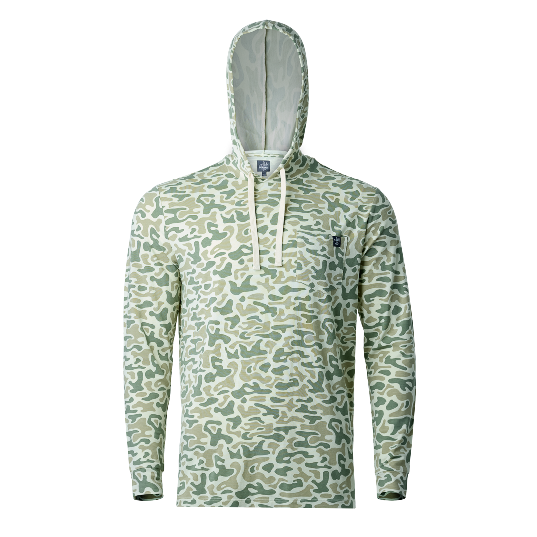 Lightweight bamboo long sleeve hoodie with UPF 50+ sun protection, moisture-wicking fabric, and breathable design for hunting, fishing, hiking, and outdoor adventures.