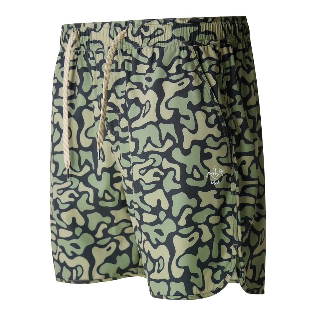 Men’s performance Rock Shorts with 6-inch inseam, made from polyester-spandex blend for stretch, comfort, and durability—ideal for fishing, hiking, and warm-weather outdoor activities.