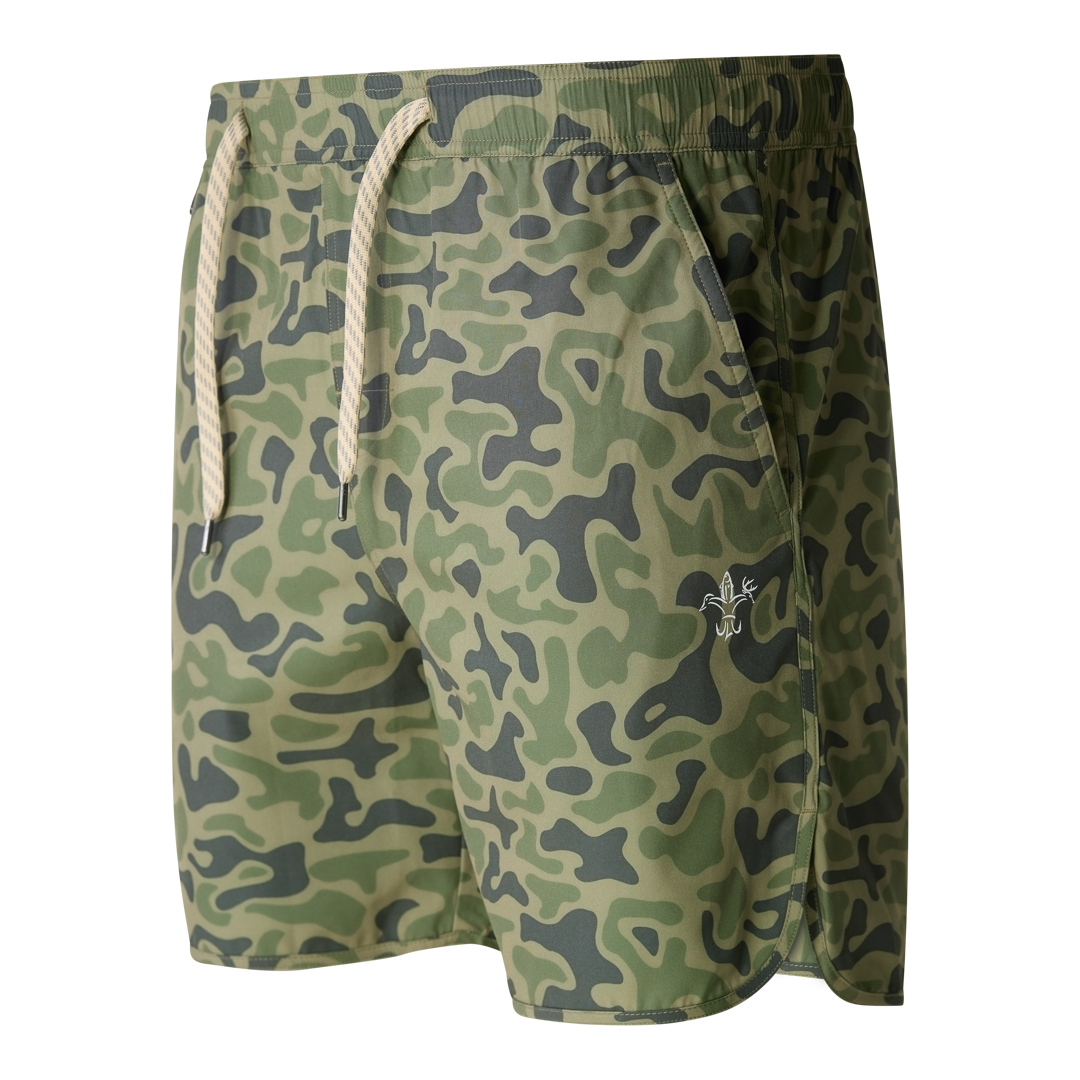 Men’s performance Rock Shorts with 6-inch inseam, made from polyester-spandex blend for stretch, comfort, and durability—ideal for fishing, hiking, and warm-weather outdoor activities.