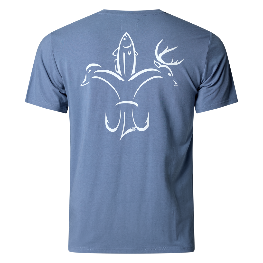 bamboo cotton stretch pocket T-shirt with Sportsman logo, featuring UPF 50+ sun protection, moisture-wicking breathable fabric, and a flattering fit for hunting, fishing, hiking, and outdoor performance wear.