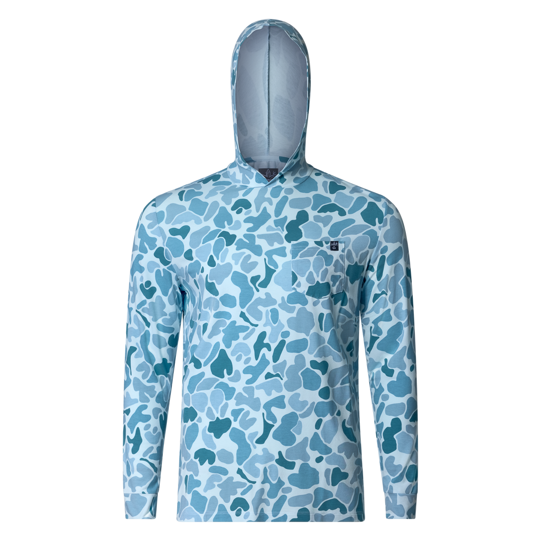 Lightweight bamboo long sleeve hoodie with UPF 50+ sun protection, moisture-wicking fabric, and breathable design for hunting, fishing, hiking, and outdoor adventures.