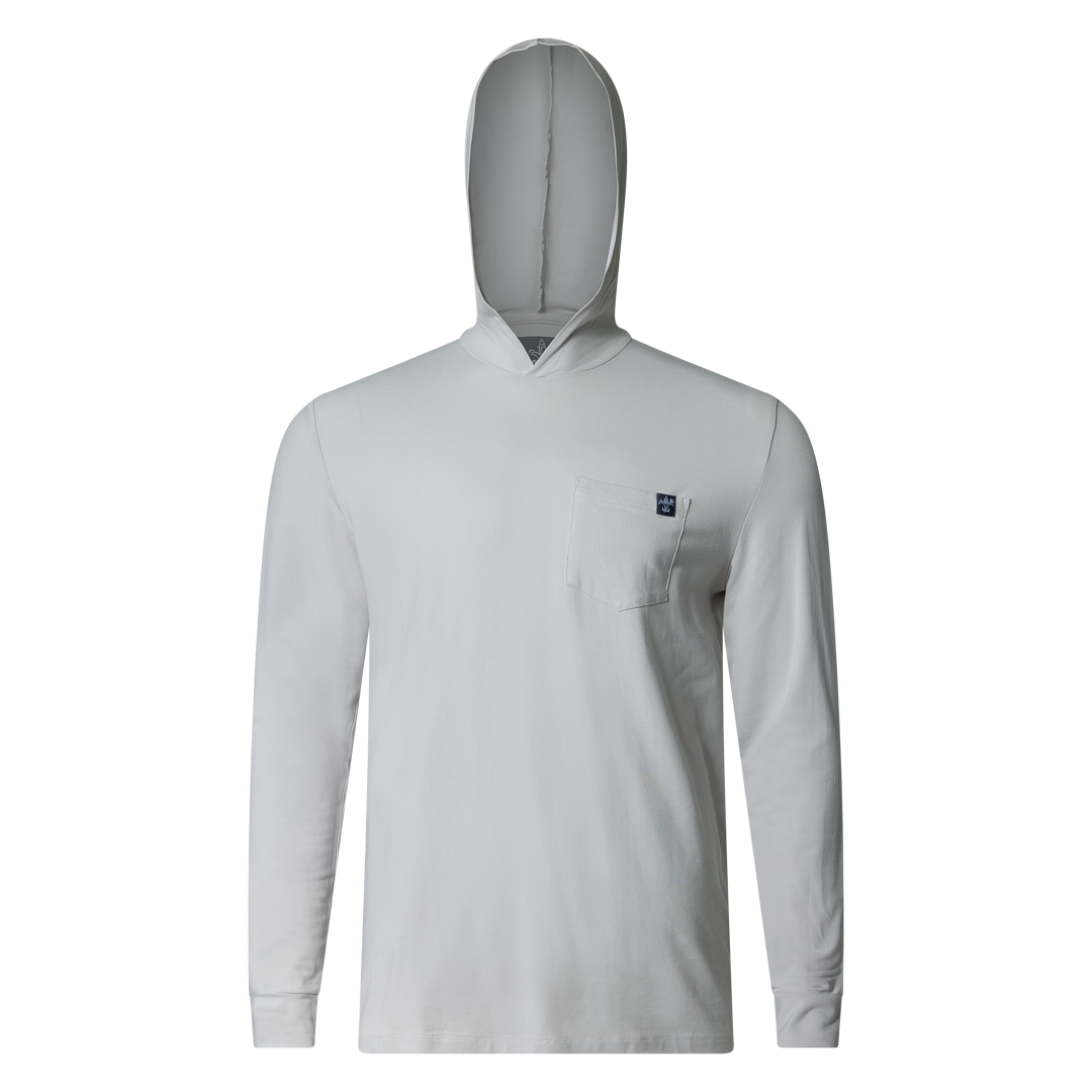 Lightweight bamboo long sleeve hoodie with UPF 50+ sun protection, moisture-wicking fabric, and breathable design for hunting, fishing, hiking, and outdoor adventures.