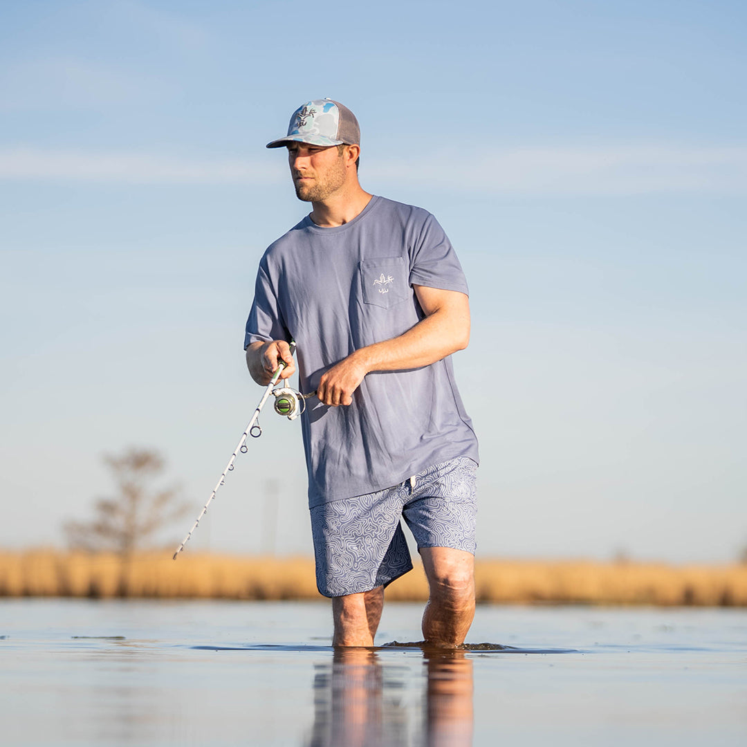 bamboo cotton stretch pocket T-shirt with Sportsman logo, featuring UPF 50+ sun protection, moisture-wicking breathable fabric, and a flattering fit for hunting, fishing, hiking, and outdoor performance wear.