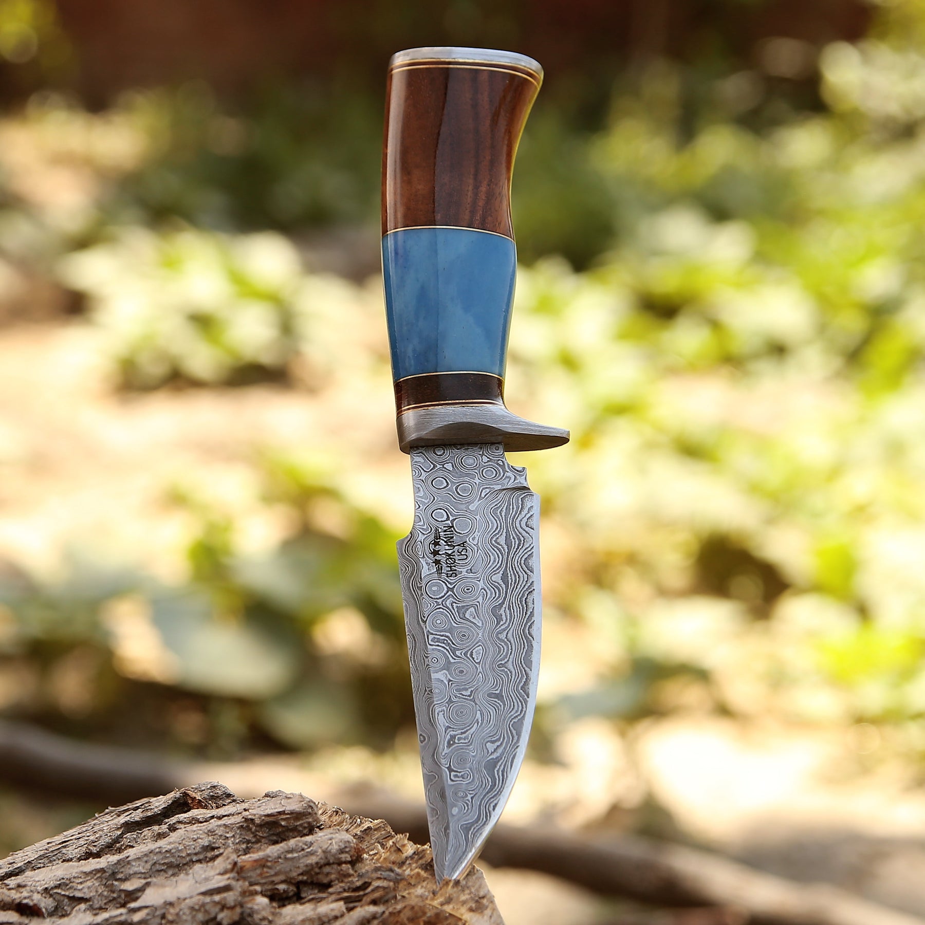 Hellfire Damascus Hunting Knife with Leather Sheath