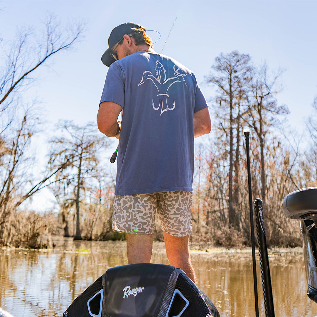 bamboo cotton stretch pocket T-shirt with Sportsman logo, featuring UPF 50+ sun protection, moisture-wicking breathable fabric, and a flattering fit for hunting, fishing, hiking, and outdoor performance wear.
