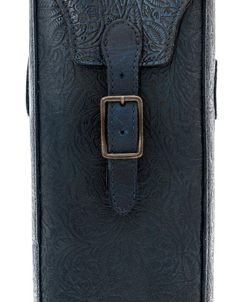 Tooled Leather Two Bottle Wine Carrier