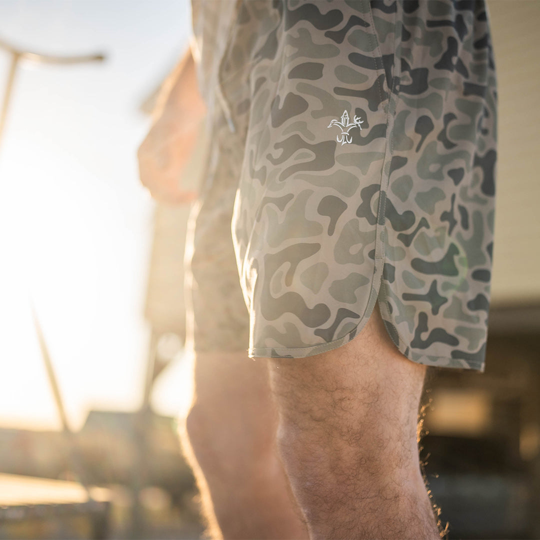 Men’s performance Rock Shorts with 6-inch inseam, made from polyester-spandex blend for stretch, comfort, and durability—ideal for fishing, hiking, and warm-weather outdoor activities.