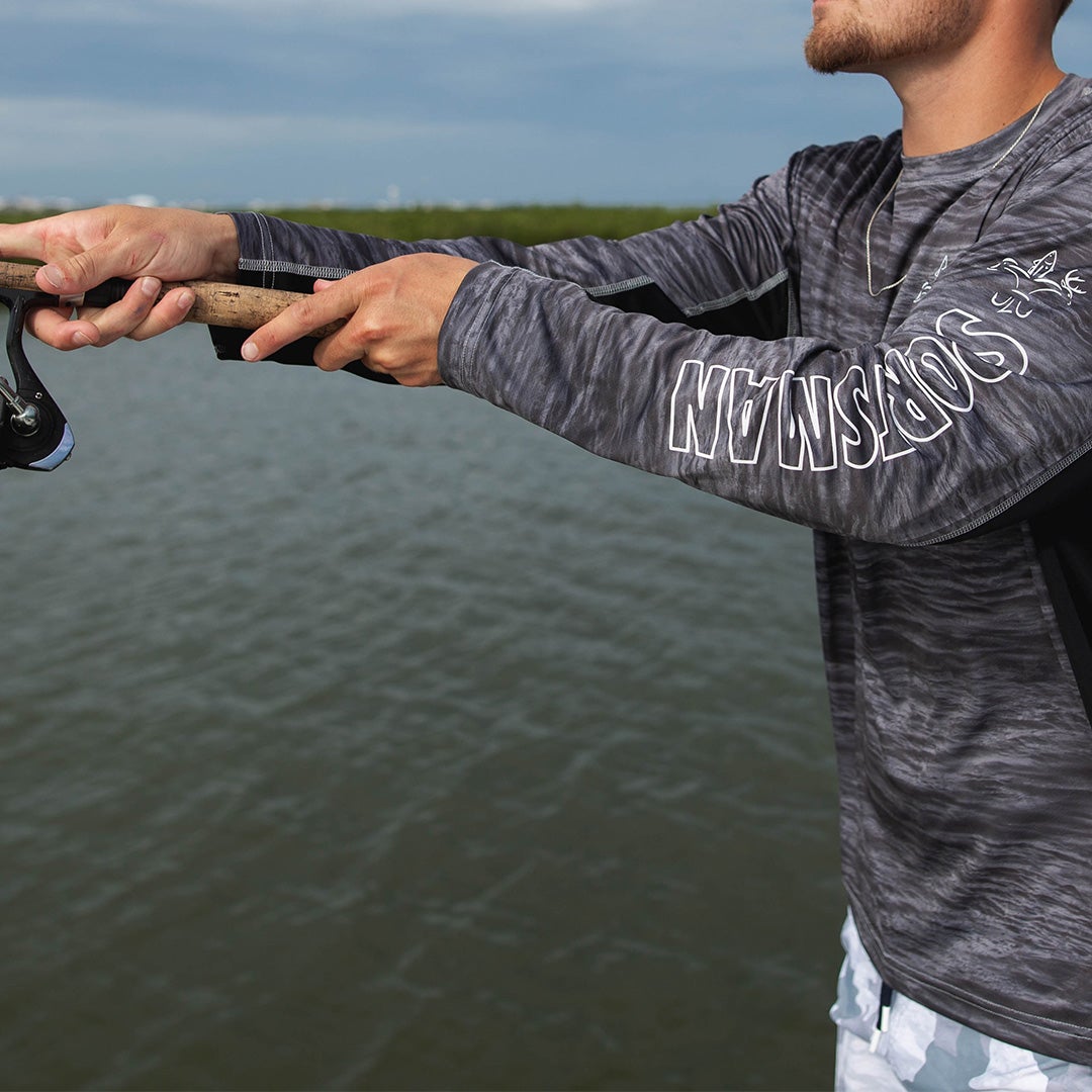 Casting - Hydrotech Long Sleeve Performance Fishing Shirt - Murky Camo - UPF 50+ Sun Protection - Men's Moisture Wicking Quick Dry T Shirt - Sportsman Gear  Edit alt text