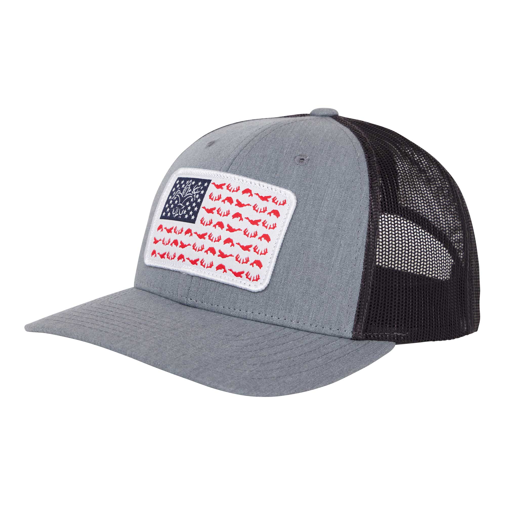 American Flag Snapback Fishing Hat - Heather Grey/Charcoal, Heather Grey / Charcoal