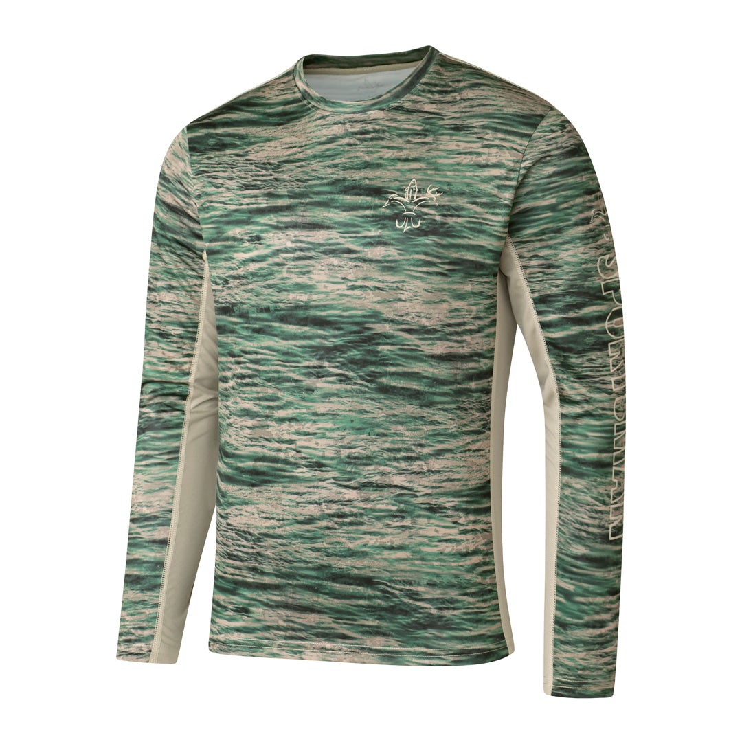 Aqua Design Mens Long Sleeve Voyager Vented Camo Fishing Shirt, Men's, Size: 3XL, Beige