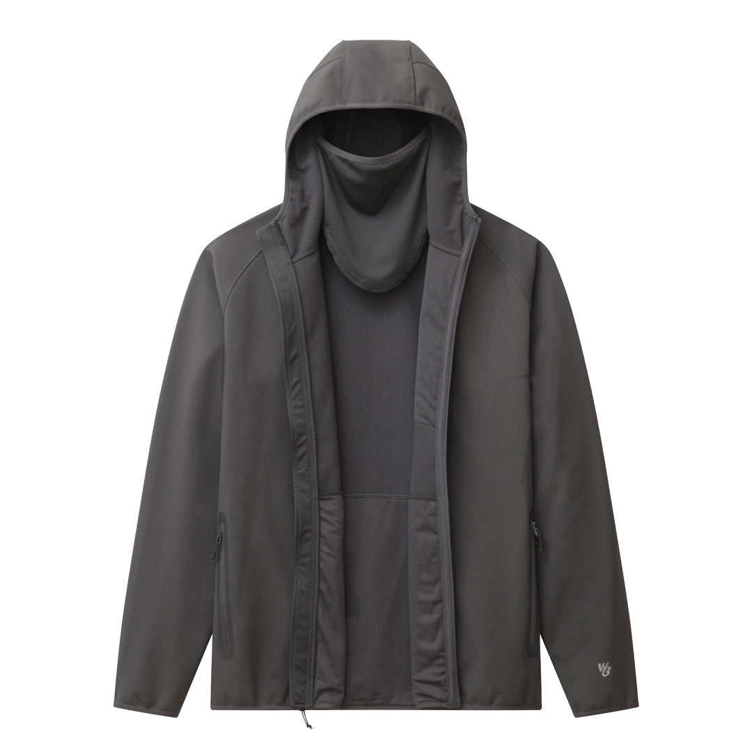 Grey Water Resistant Jacket with Built-In Face Mask - W3 Outbound - Sportsman Gear