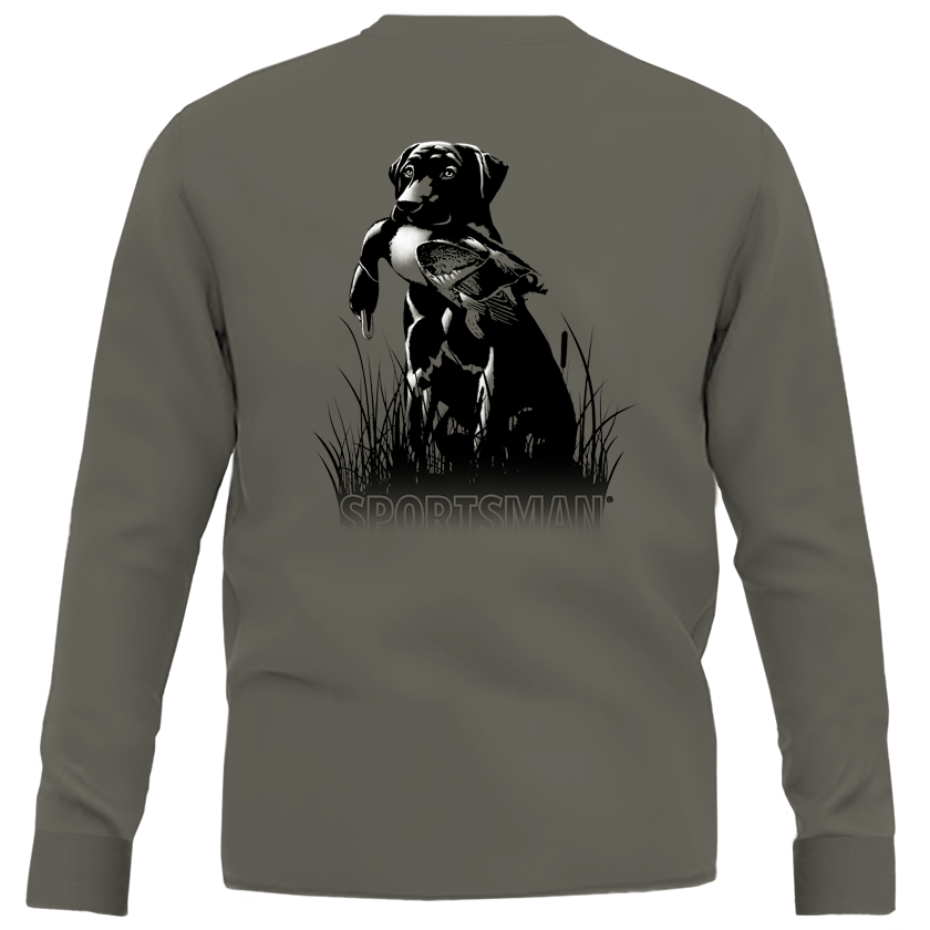 Long Sleeve Loden Shirt with Dog holding Duck