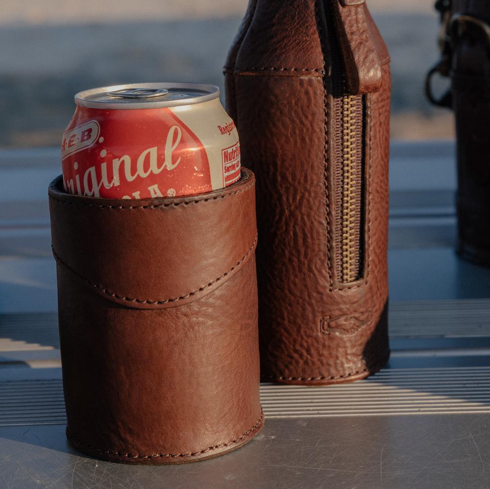 Campaign Leather Bottle Koozie - Vintage Camo by Mission Mercantile Leather Goods