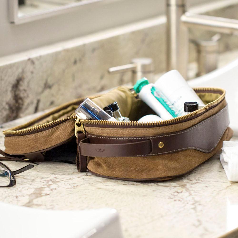Campaign Waxed Canvas Toiletry Square Shave Kit - Sportsman Gear