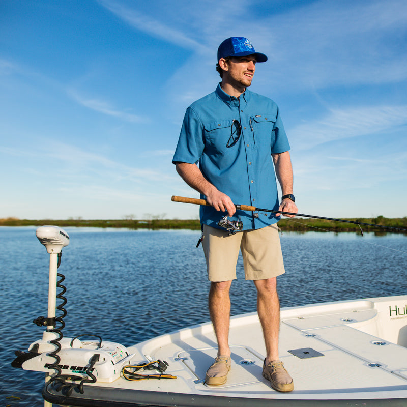 Sportsman button down shirt, shorts, and hat - fishing apparel