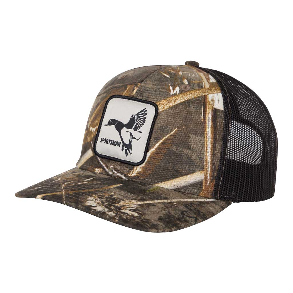 max 5 camo hat with mallard patch and black mesh