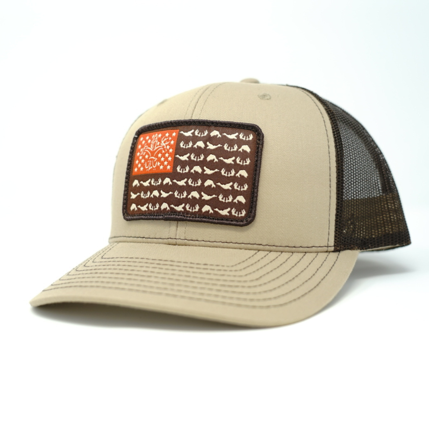 American Flag Snapback Fishing Hat - Khaki/Dark Loden
