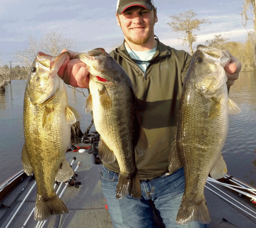 Three Big Bass - "How to catch post-front bass" - Sportsman Gear