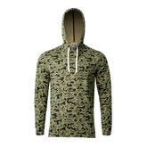 Lightweight bamboo long sleeve hoodie with UPF 50+ sun protection, moisture-wicking fabric, and breathable design for hunting, fishing, hiking, and outdoor adventures.