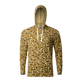 Lightweight bamboo long sleeve hoodie with UPF 50+ sun protection, moisture-wicking fabric, and breathable design for hunting, fishing, hiking, and outdoor adventures.