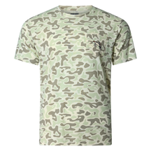 Performance bamboo blend short sleeve T-shirt with camouflage print, wildlife designs on pocket, breathable and stretchy, perfect for hunting, fishing, and outdoor activities.