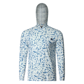 Lightweight bamboo long sleeve hoodie with UPF 50+ sun protection, moisture-wicking fabric, and breathable design for hunting, fishing, hiking, and outdoor adventures.