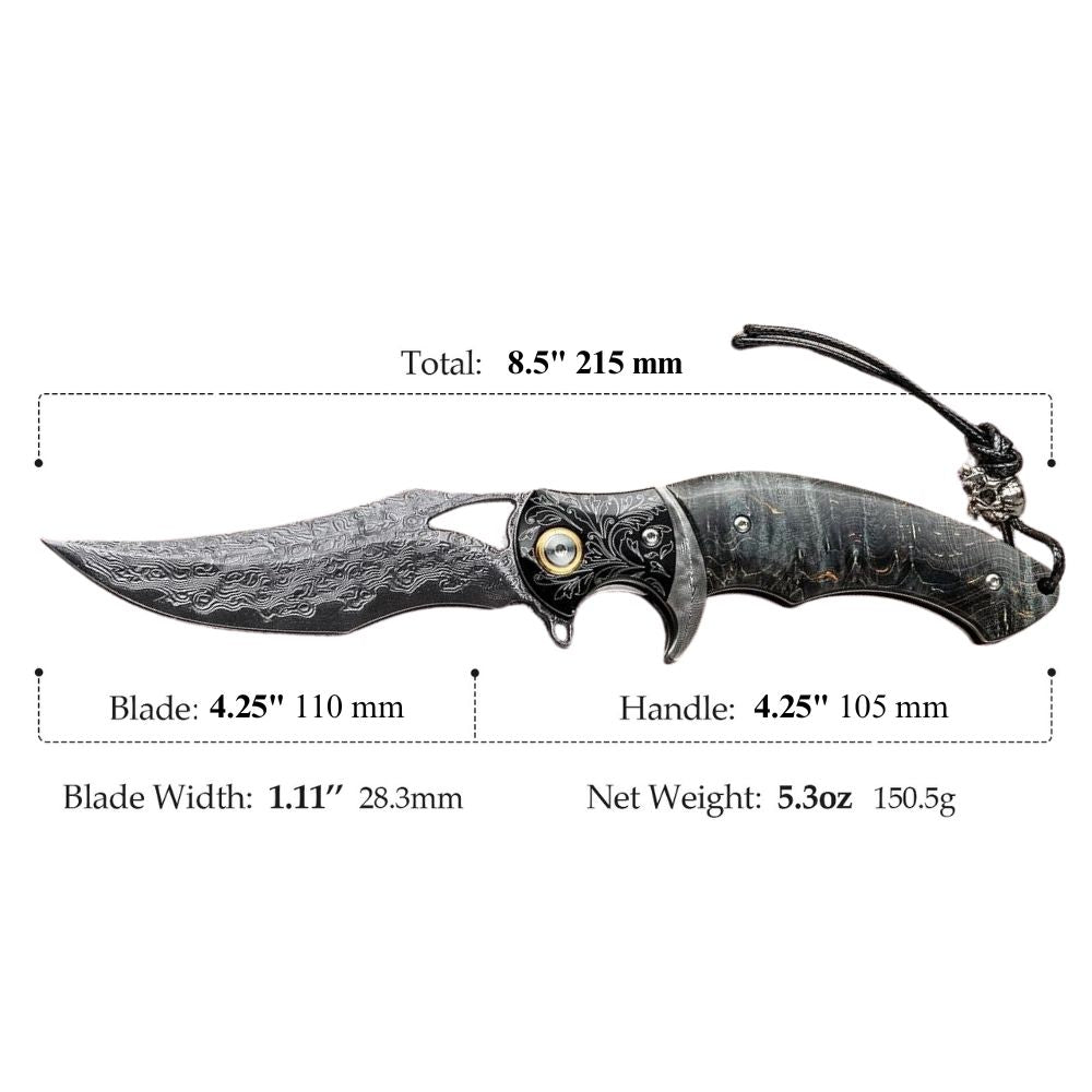 Legion Damascus Hunting Knife with Exotic Stained Maple Wood Handle
