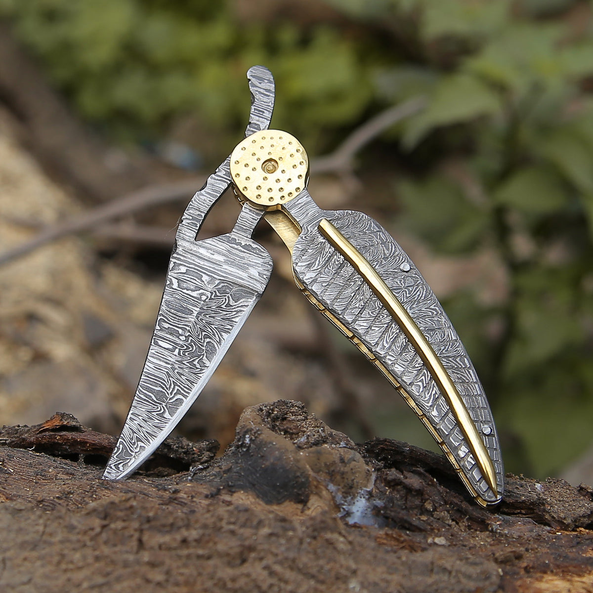 Elegance Handmade Personalized Damascus Folding Hunting Knife with Damascus Handle
