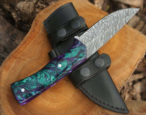 Arcane Handmade Damascus Hunting Knife with Resin Handle