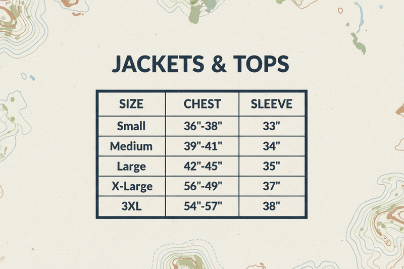 Jackets & Tops Size Guide - Table Only