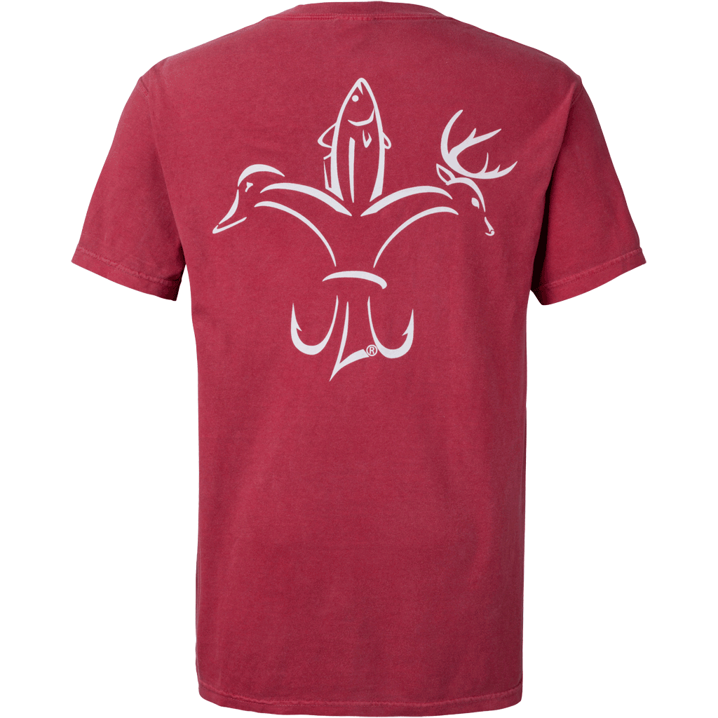 red shirt with white Sportsman logo