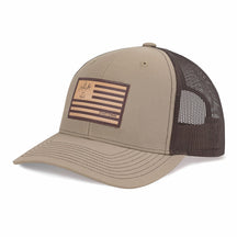 Leather American Flag Snapback Fishing Hat - Khaki/Coffee - Sportsman Gear