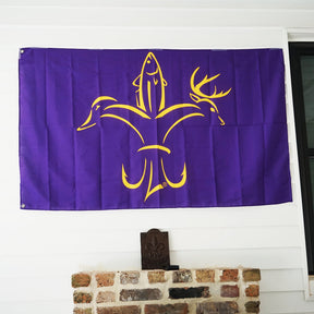 Sportsman Flag - LSU Purple & Gold - Deer, Duck, Fish Fleur-de-lis Design