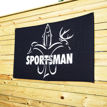 Sportsman Flag - Black & White - Deer, Duck, Fish Fleur-de-lis Design