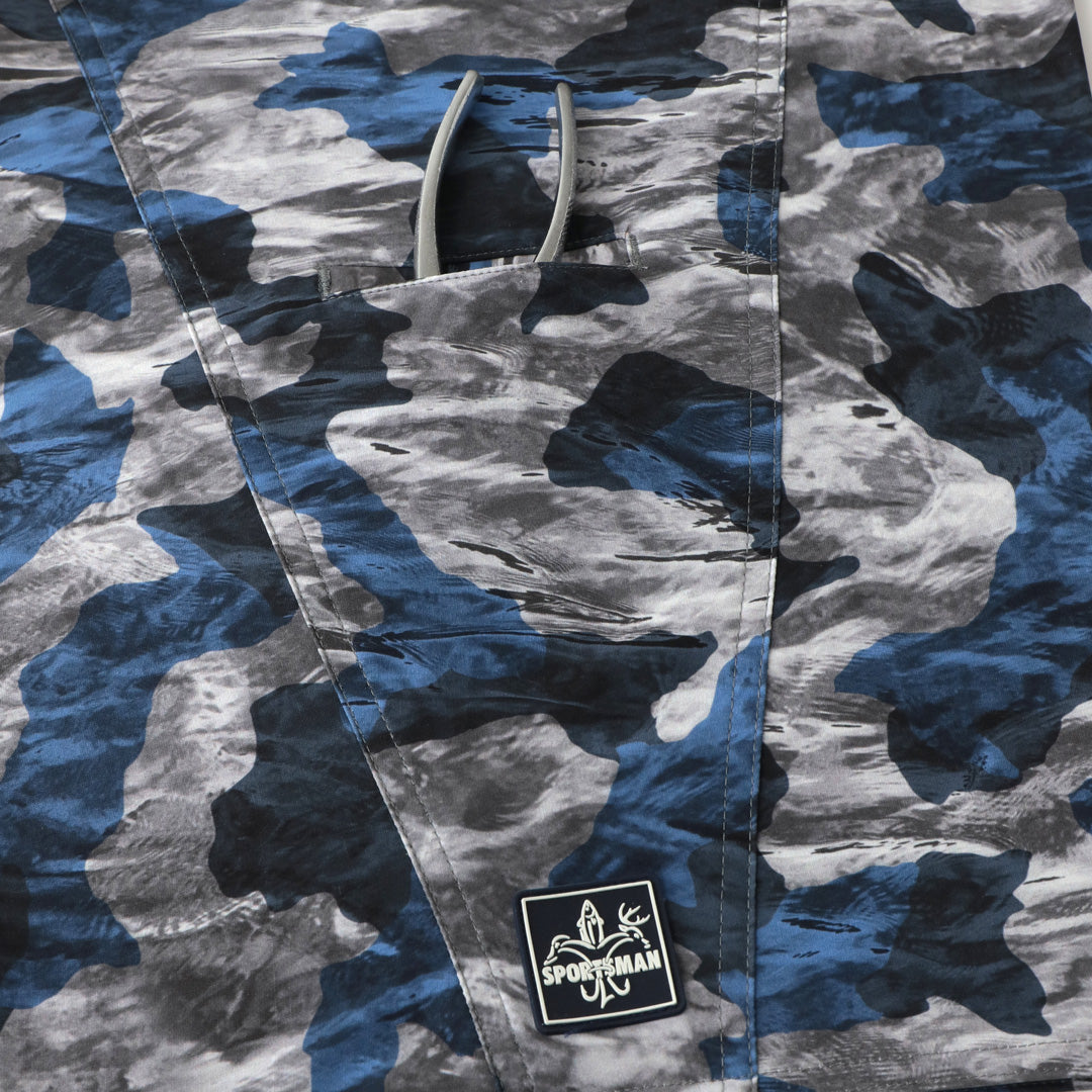 Plier Pocket - Blue Ice Camo Pacific Board Shorts - Designed for Fishing - Sportsman Gear