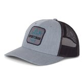 Sportsman Hat - mesh back snapback, grey and charcoal blue logo