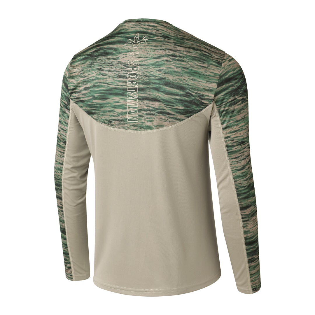 Hydrotech Long Sleeve Performance Fishing Shirt - Marsh Camo - UPF 50+ Sun Protection - Men's Moisture Wicking Quick Dry T Shirt - Sportsman Gear