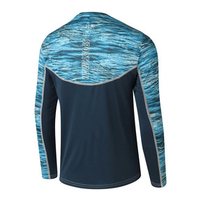 Hydrotech Long Sleeve Performance Fishing Shirt - Deep Blue Camo - UPF 50+ Sun Protection - Men's Moisture Wicking Quick Dry T Shirt - Sportsman Gear