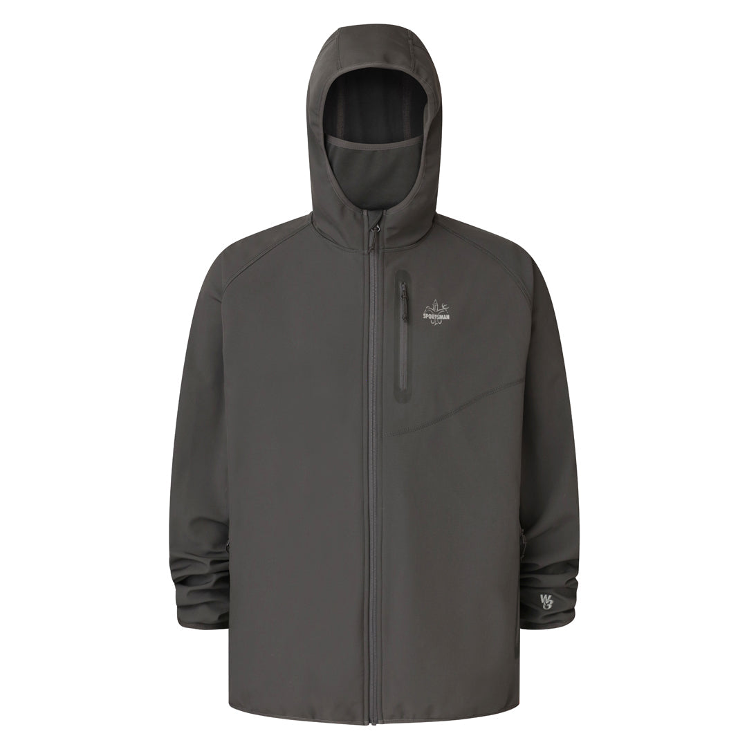Grey Water Resistant Jacket with Built-In Face Mask - W3 Outbound - Sportsman Gear