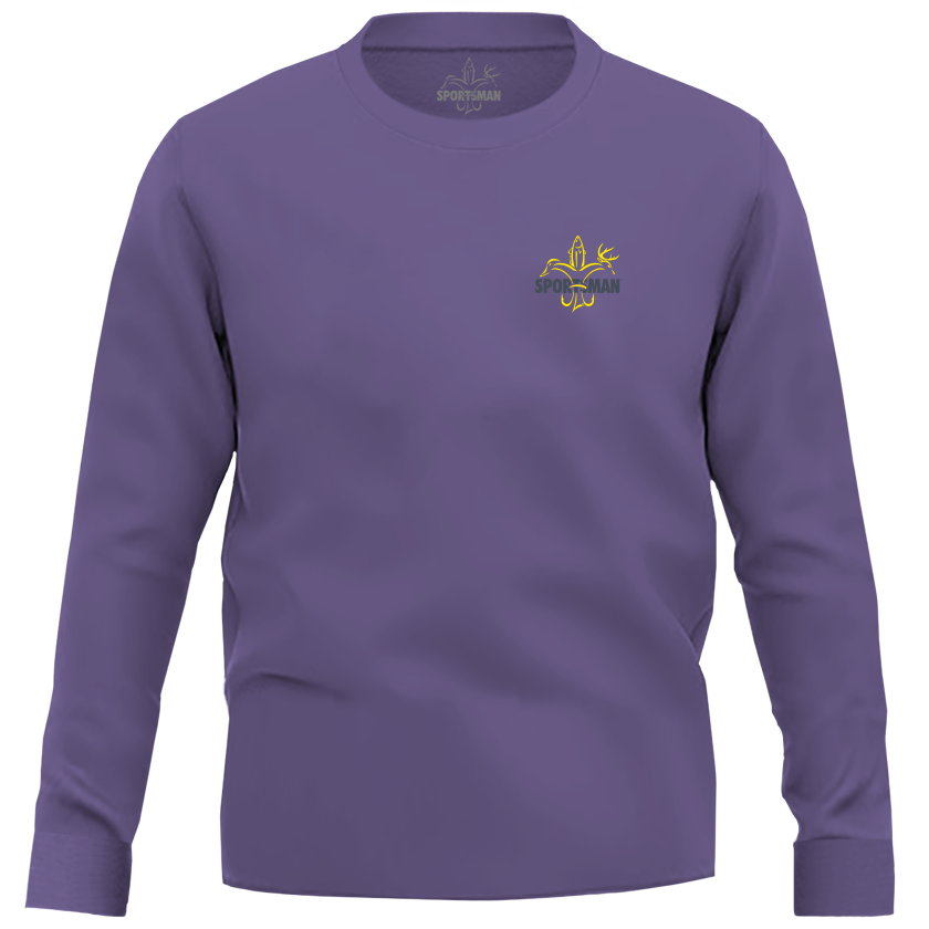 Sportsman Purple & Gold Long Sleeve LSU Shirt - deer, duck, fish fleur-de-lis logo