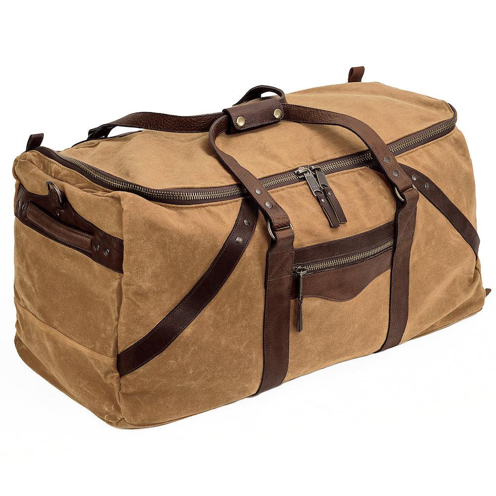 Mission Mercantile Leather Goods | Campaign Waxed Canvas Medium Duffel Bag, Smoke / Brown