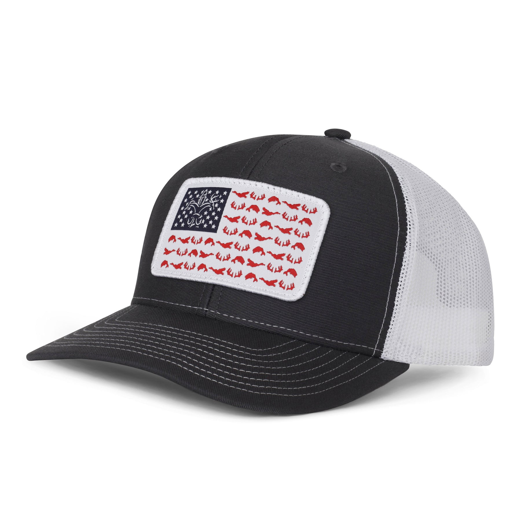 American Flag Snapback Fishing Hat - Heather Grey/Charcoal, Grey / White