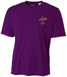 Youth Purple & Gold LSU Performance Fishing Shirt - Short Sleeve, UPF 50+, Polyester, Quick Dry, Moisture Wicking, Breathable - Sportsman Gear