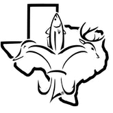 Texas Sportsman State Decal - Deer, duck, fish, hook fleur-de-lis logo