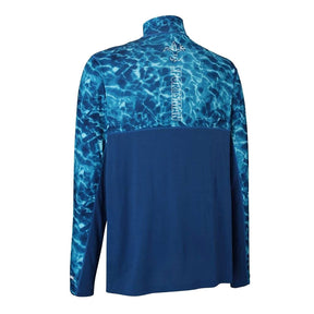 Sportsman cool breeze quarter zip long sleeve performance fishing shirt blue and white - deer duck fish hook fleur-de-lis logo